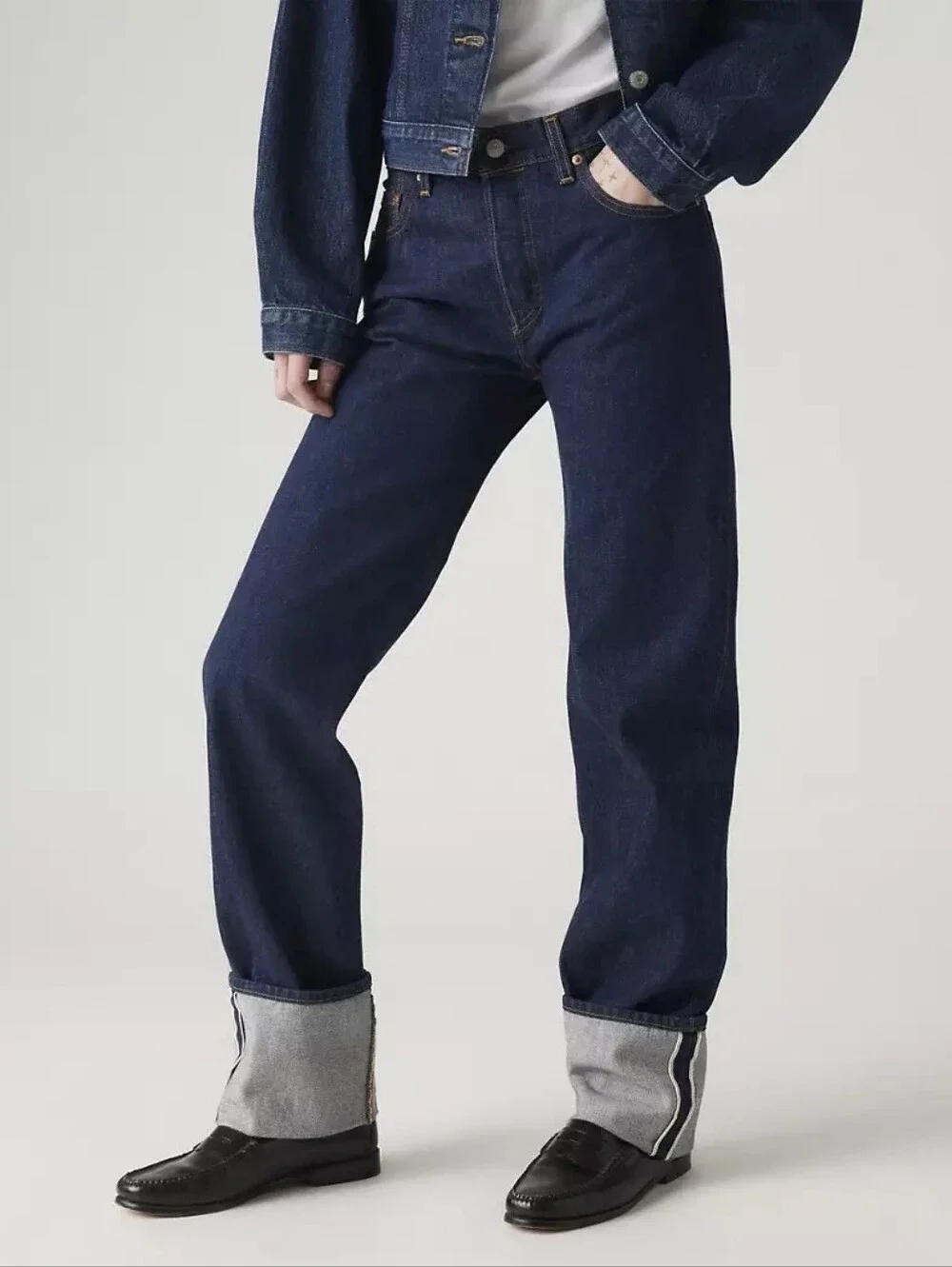 NWOT Levi's 501 90s Cuffed Selvedge Jeans (Dark Rinse) - Picture 7 of 8